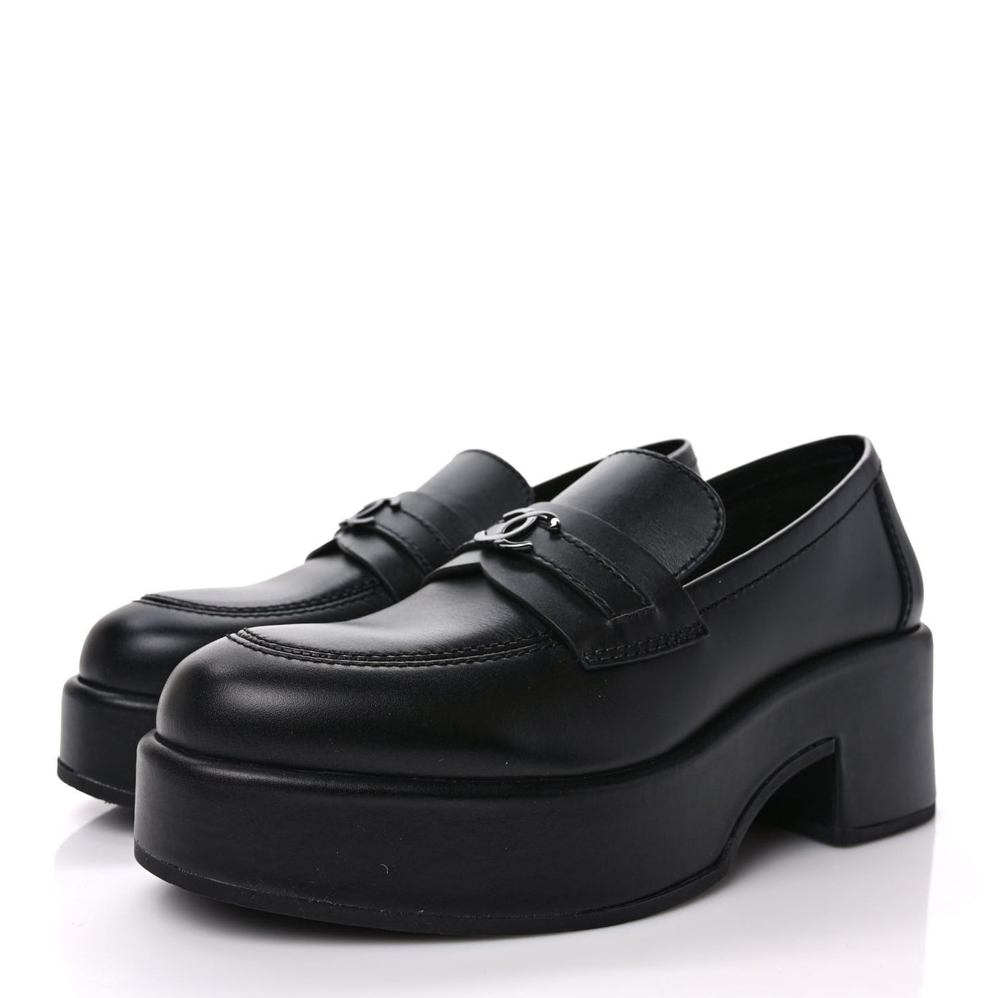 Calfskin CC Platform Loafers 38 Black