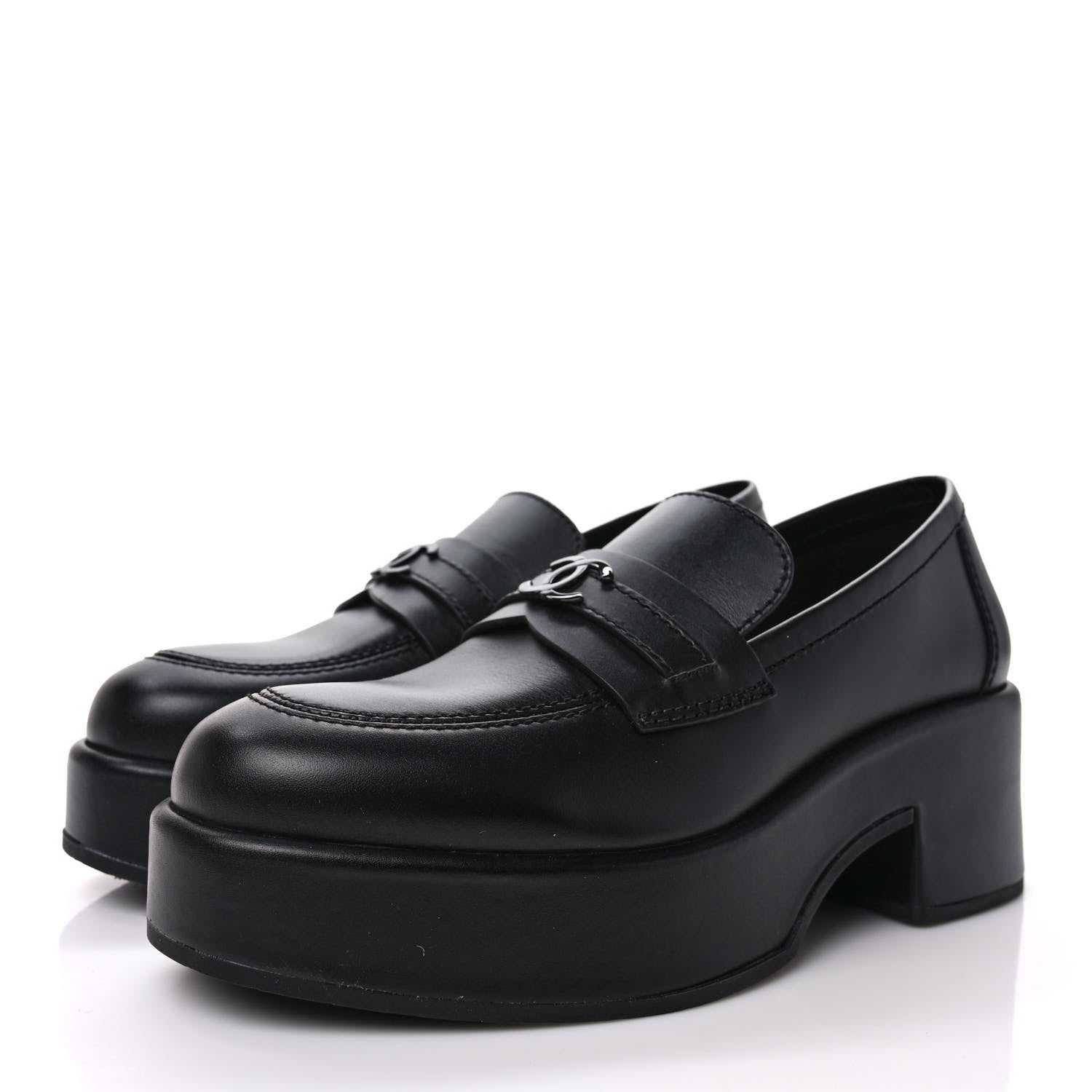 Chanel Calfskin CC Platform Loafers 38 Black 3 of 8