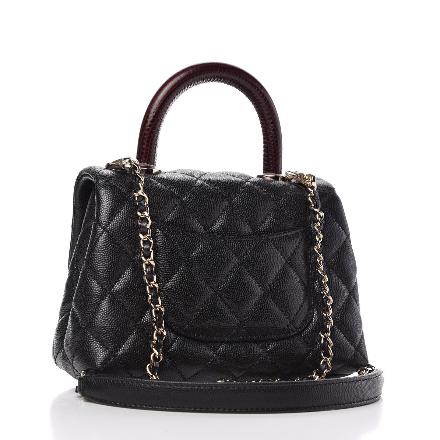 Caviar Lizard Embossed Quilted Extra Mini Coco Handle Flap Black