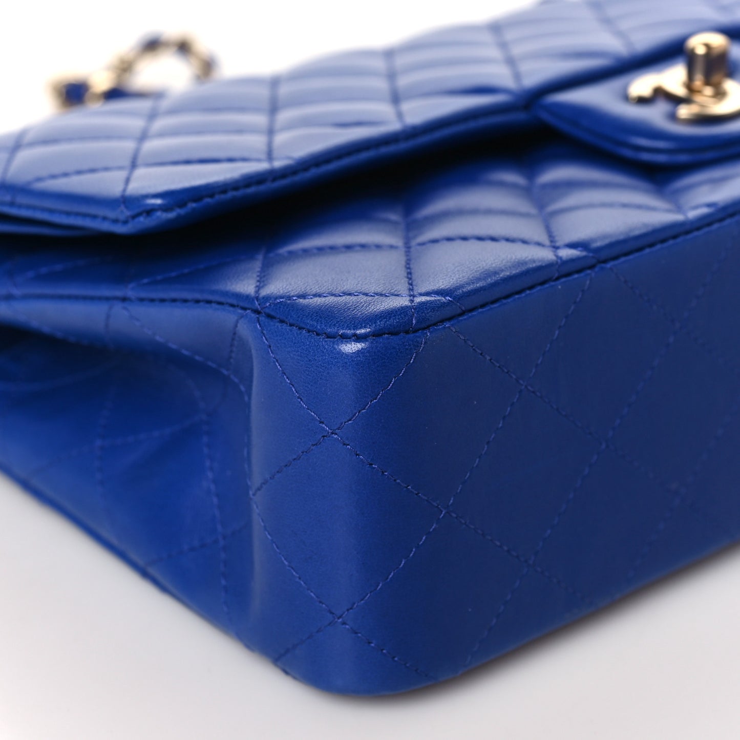 Lambskin Quilted Medium Double Flap Blue