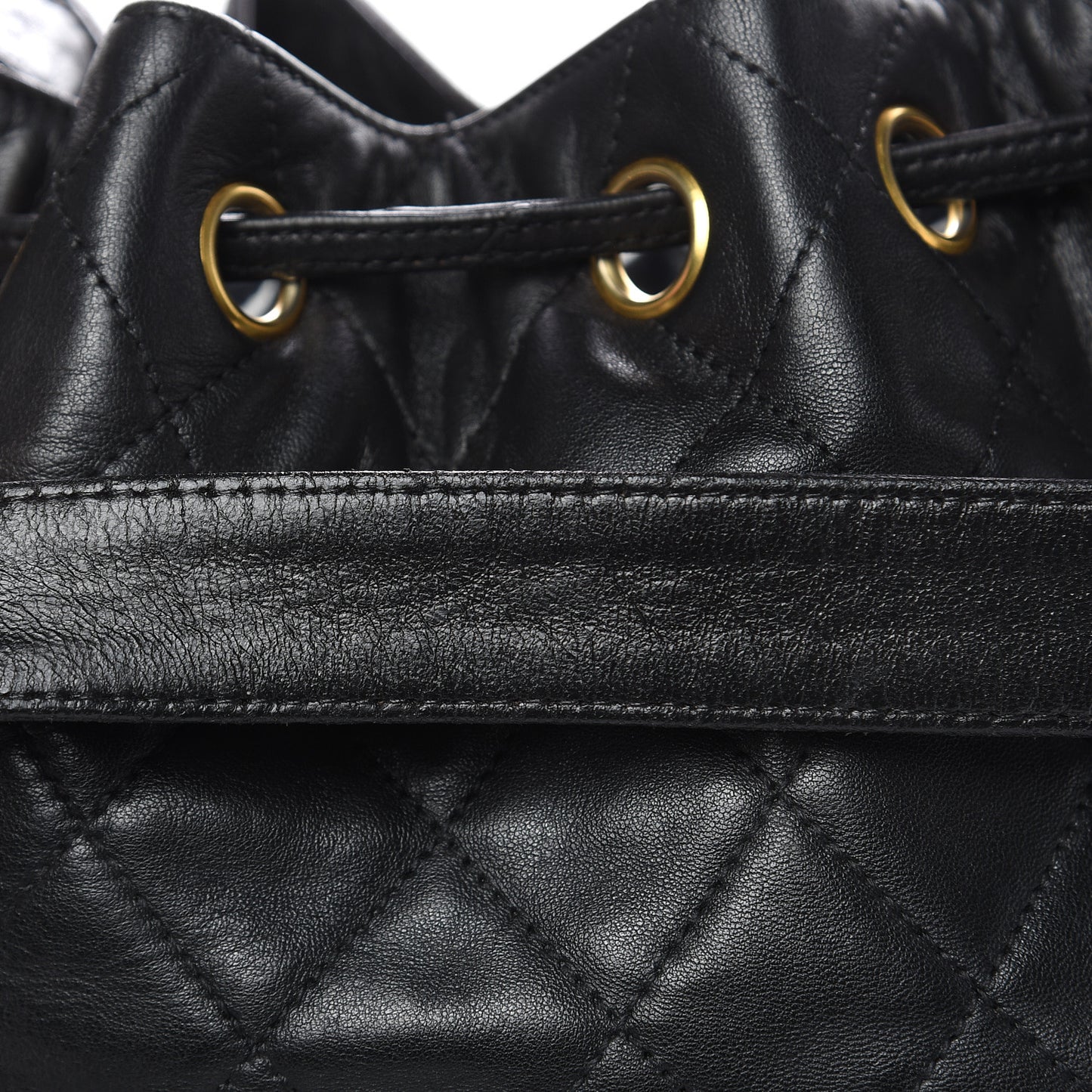 Lambskin Quilted Drawstring Bucket Bag Black
