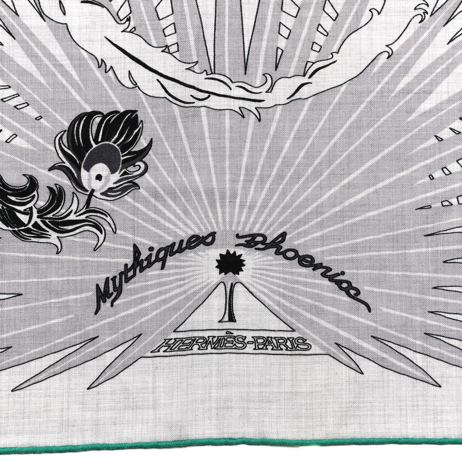 Hermes Cashmere Silk Mythiques Phoenix Coloriage Shawl 140 Gris Chine Black Vert 2 of 8