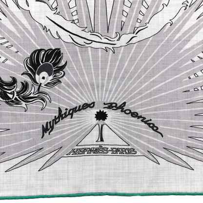 Hermes Cashmere Silk Mythiques Phoenix Coloriage Shawl 140 Gris Chine Black Vert 2 of 8