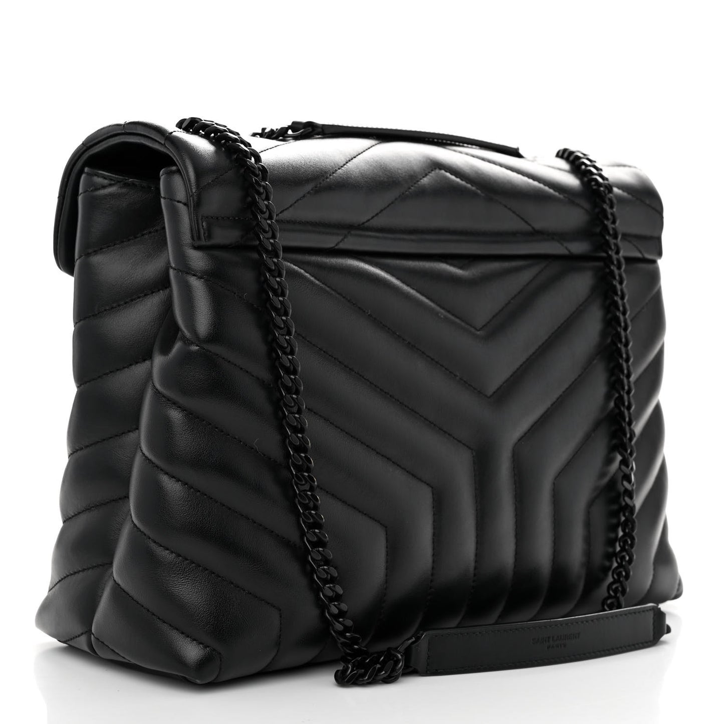 Calfskin Y Quilted Monogram Monochrome Medium Loulou Chain Satchel Black