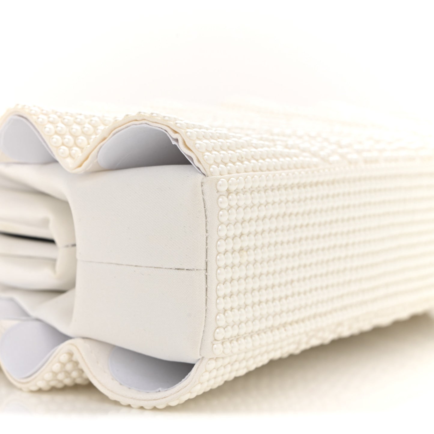 Satin Pearl Embellished Origami Fan Clutch White