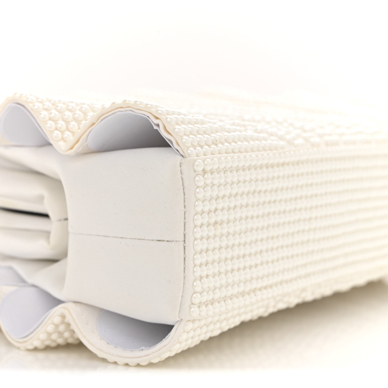 Judith Leiber Satin Pearl Embellished Origami Fan Clutch White 8 of 9