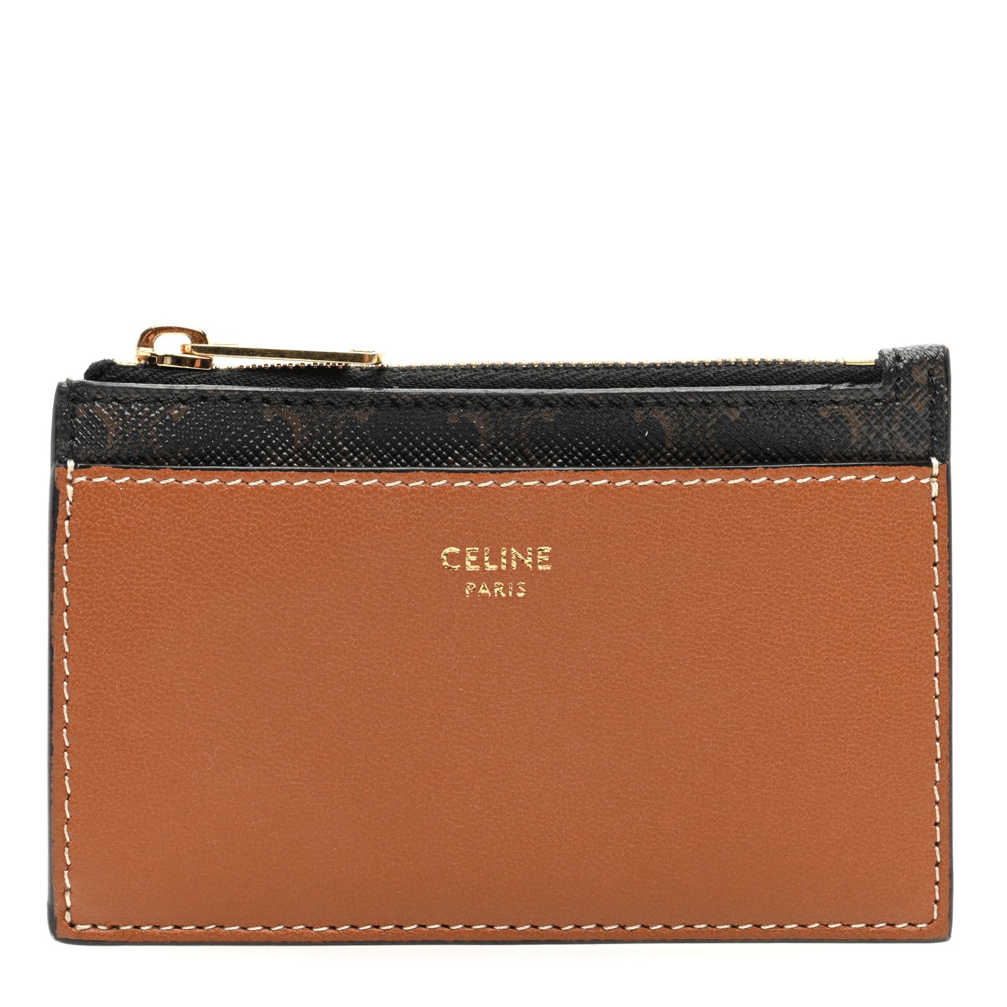 Triomphe Canvas Zipped Card Holder Tan