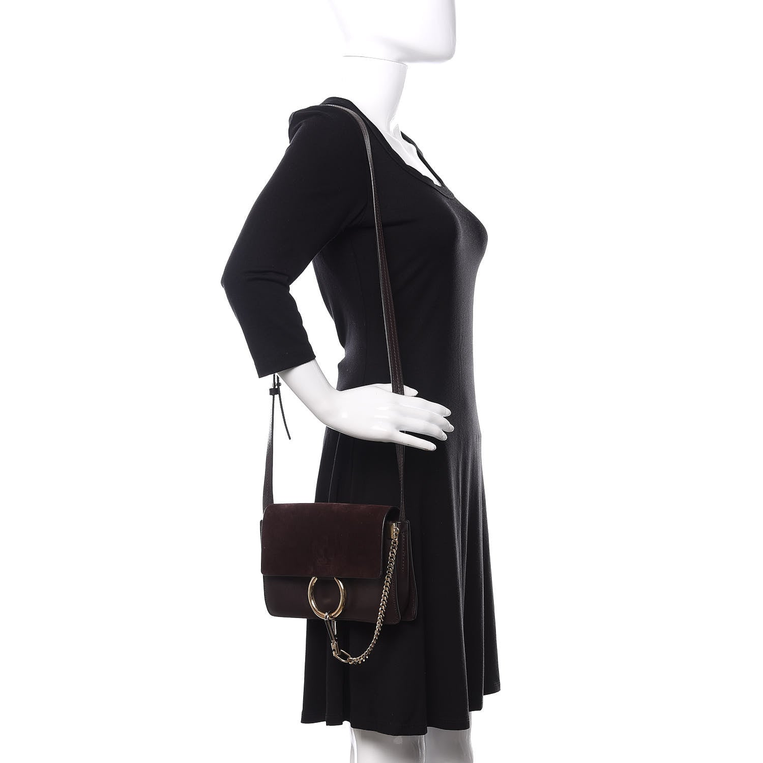Chloe Suede Calfskin Small Faye Shoulder Bag Carbon Brown 2 of 7