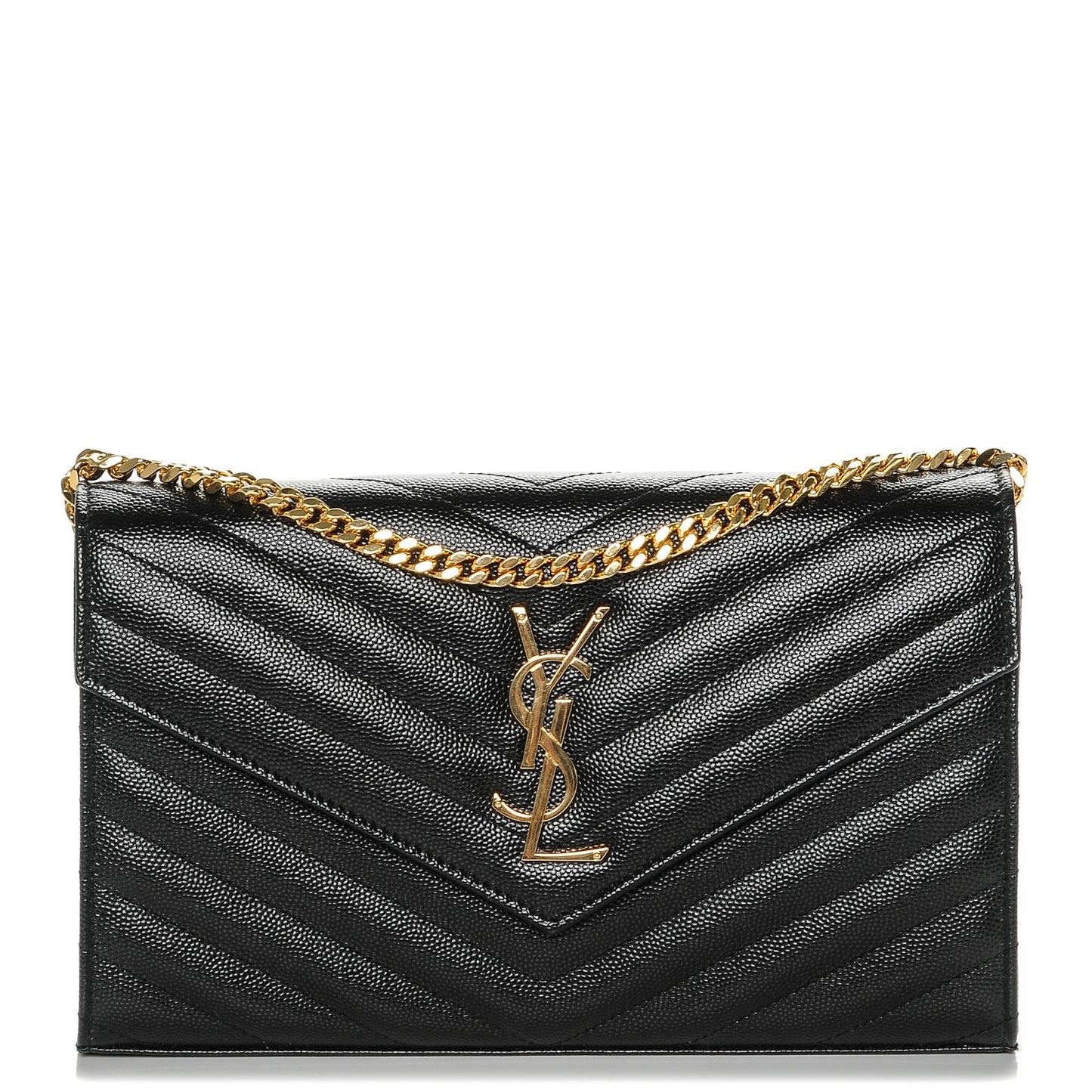Grain De Poudre Matelasse Chevron Monogram Chain Wallet Black