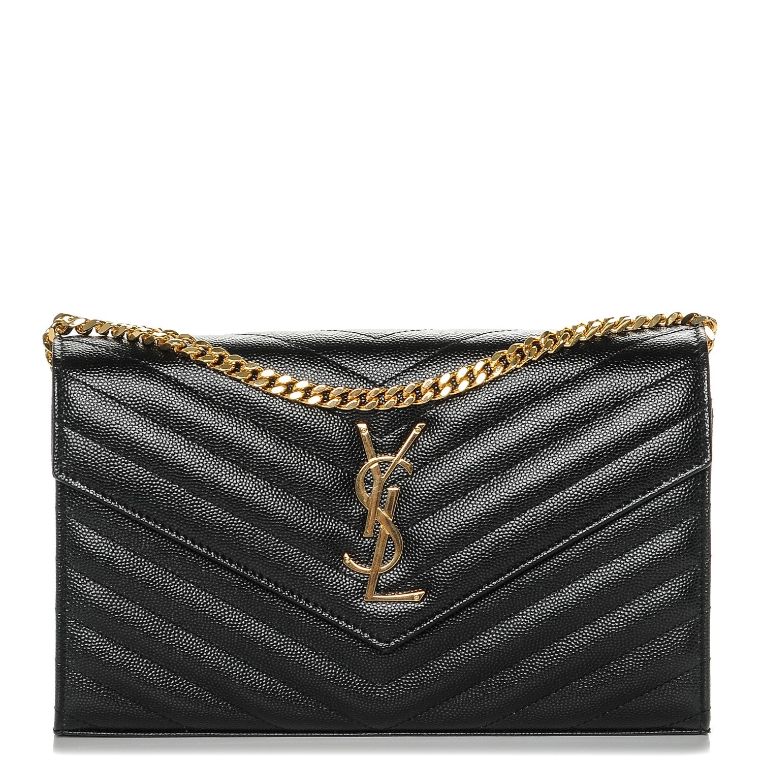 Saint Laurent Grain De Poudre Matelasse Chevron Monogram Chain Wallet Black 1 of 7