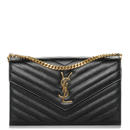 Saint Laurent Grain De Poudre Matelasse Chevron Monogram Chain Wallet Black 1 of 7