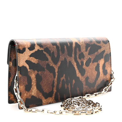 Christian Louboutin Calfskin Kitty Print Loubi54 Chain Clutch Brown Gold 3 of 10