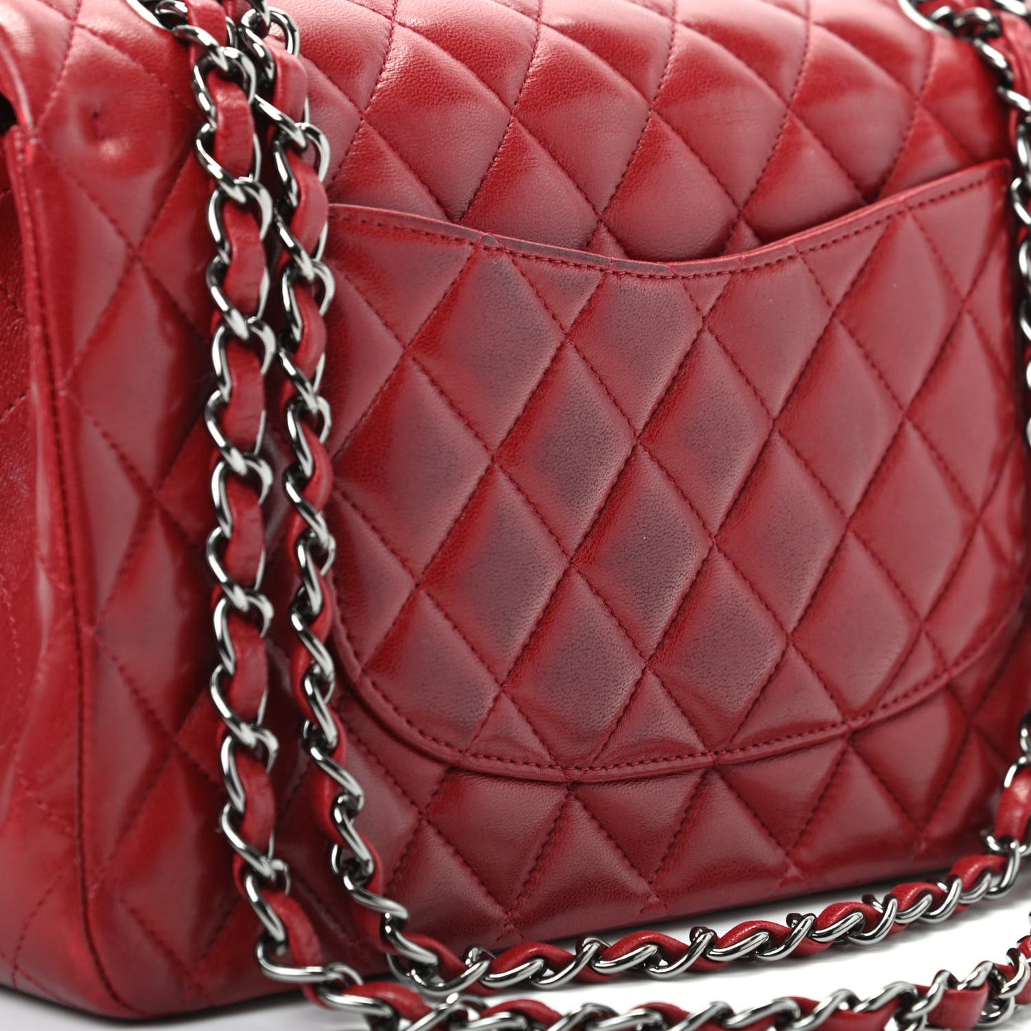 Lambskin Quilted Medium Double Flap Red