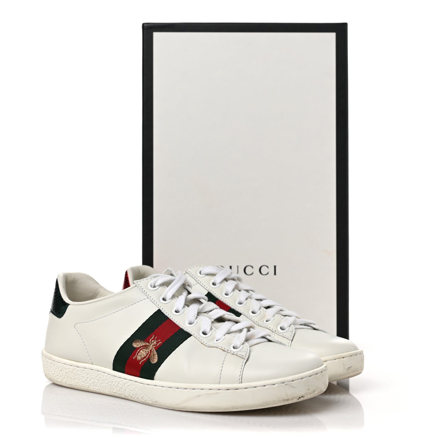 Calfskin Ayers Bee Embroidered Womens Ace Sneakers 36 White Green