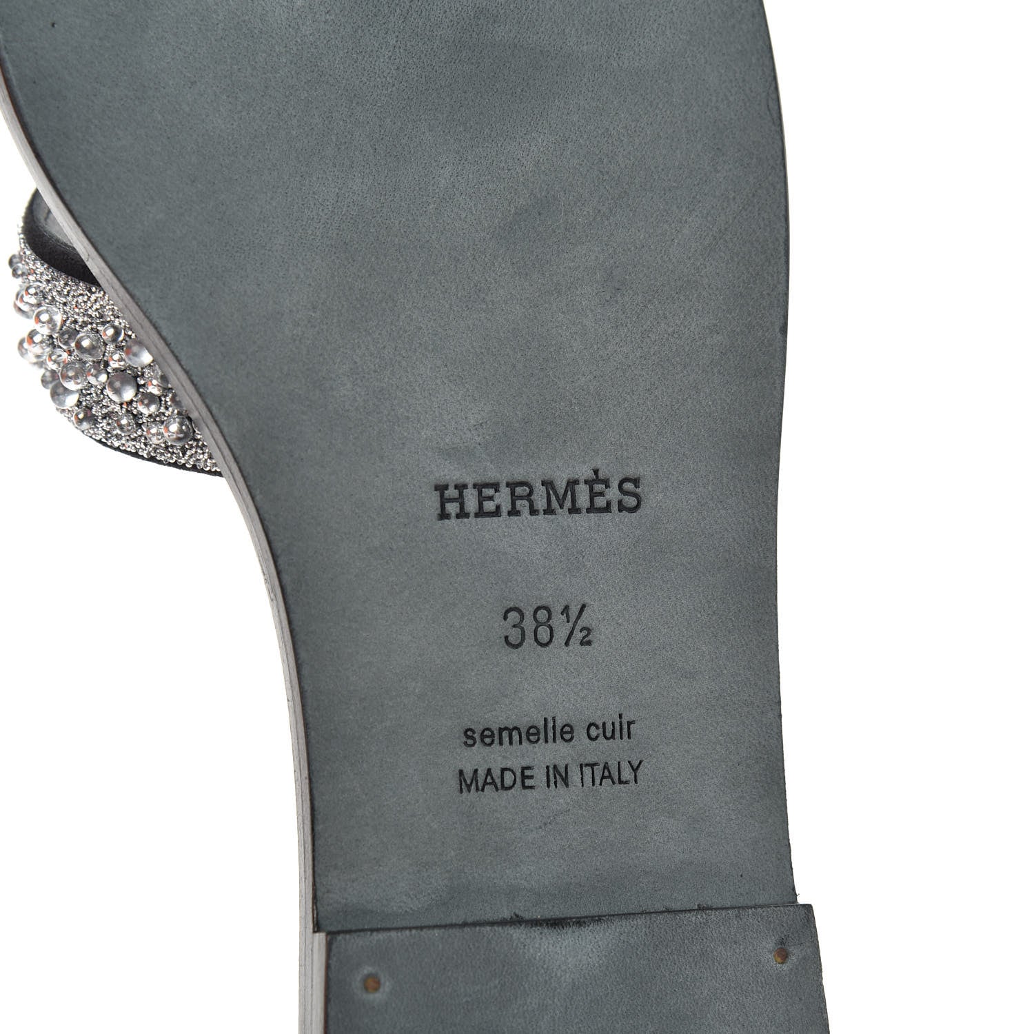 Hermes Goatskin Crystal Oran Sandals 38.5 Black 9 of 10