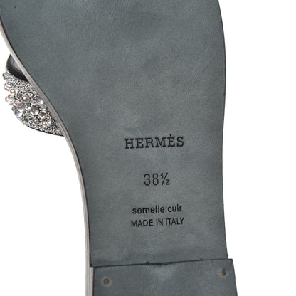 Hermes Goatskin Crystal Oran Sandals 38.5 Black 9 of 10
