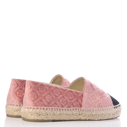 Chanel Velvet Grosgrain Quilted Camellia CC Espadrilles 40 Pink Black 4 of 11