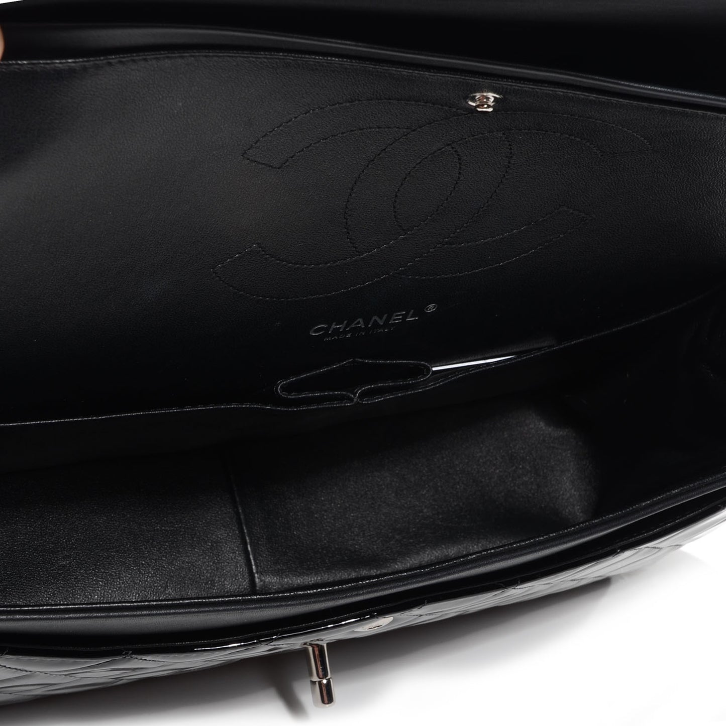 Patent Quilted Jumbo Double Flap Black