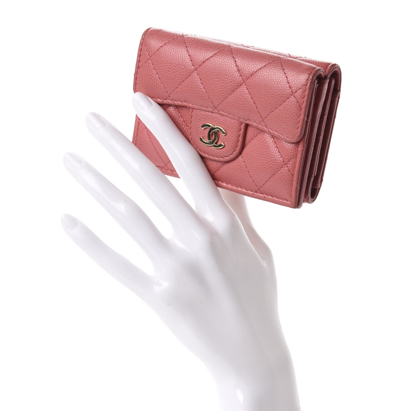 Caviar Quilted Double Flap Wallet Pink　