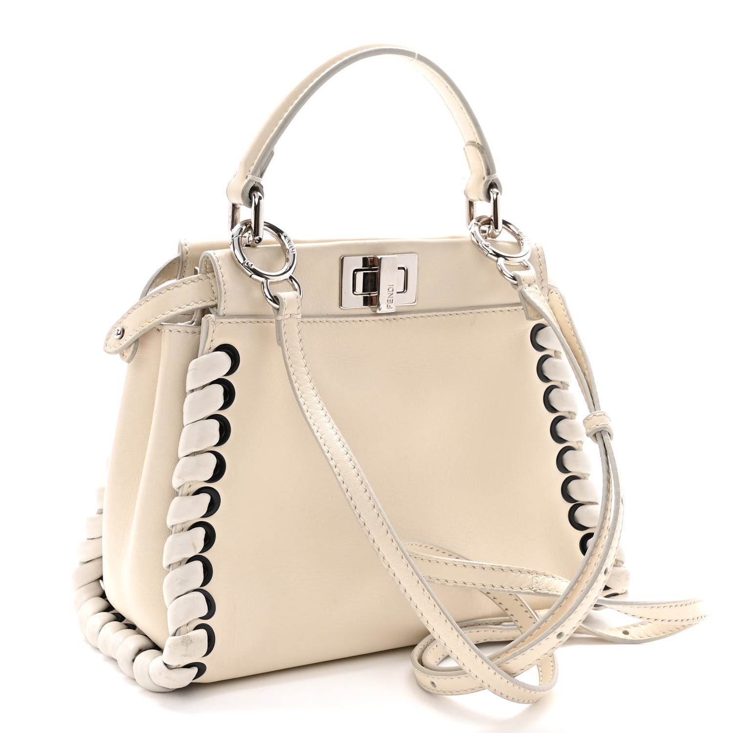 Fendi Nappa Lace Up Mini Peekaboo Iconic Satchel Bianco Carta 3 of 14