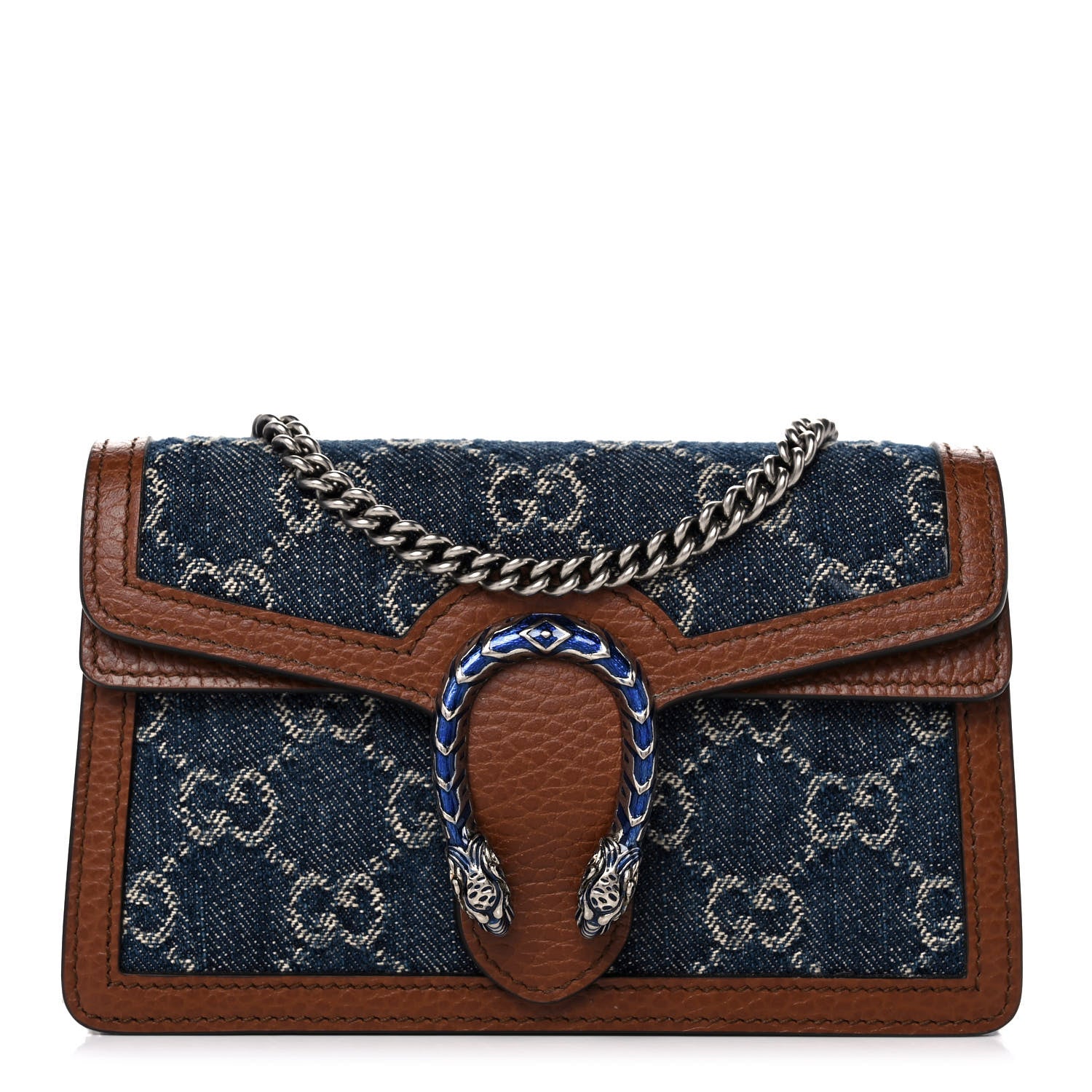 Gucci New Denim GG Monogram Dollar Calfskin Enamel Super Mini Dionysus Shoulder Bag Blue Tea Cuir Epilog Electric Blue 1 of 9