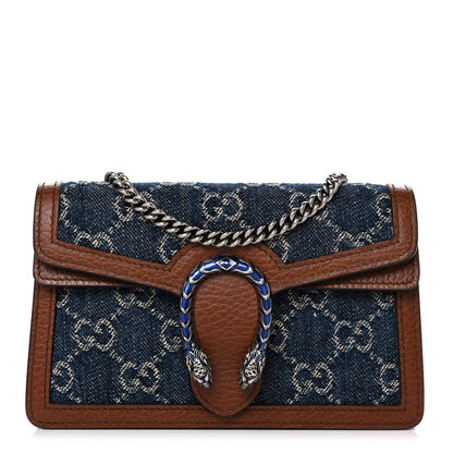 Gucci New Denim GG Monogram Dollar Calfskin Enamel Super Mini Dionysus Shoulder Bag Blue Tea Cuir Epilog Electric Blue 1 of 9