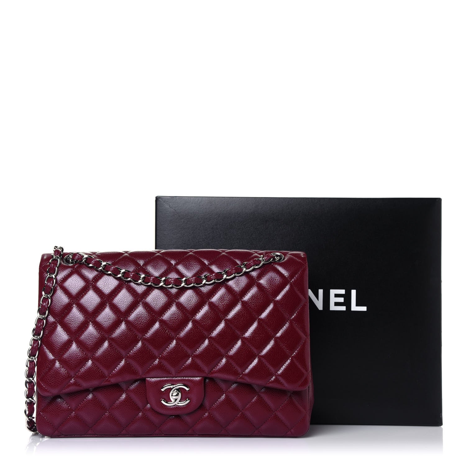 Chanel Caviar Quilted Maxi Single Flap Dark Red 15 of 15