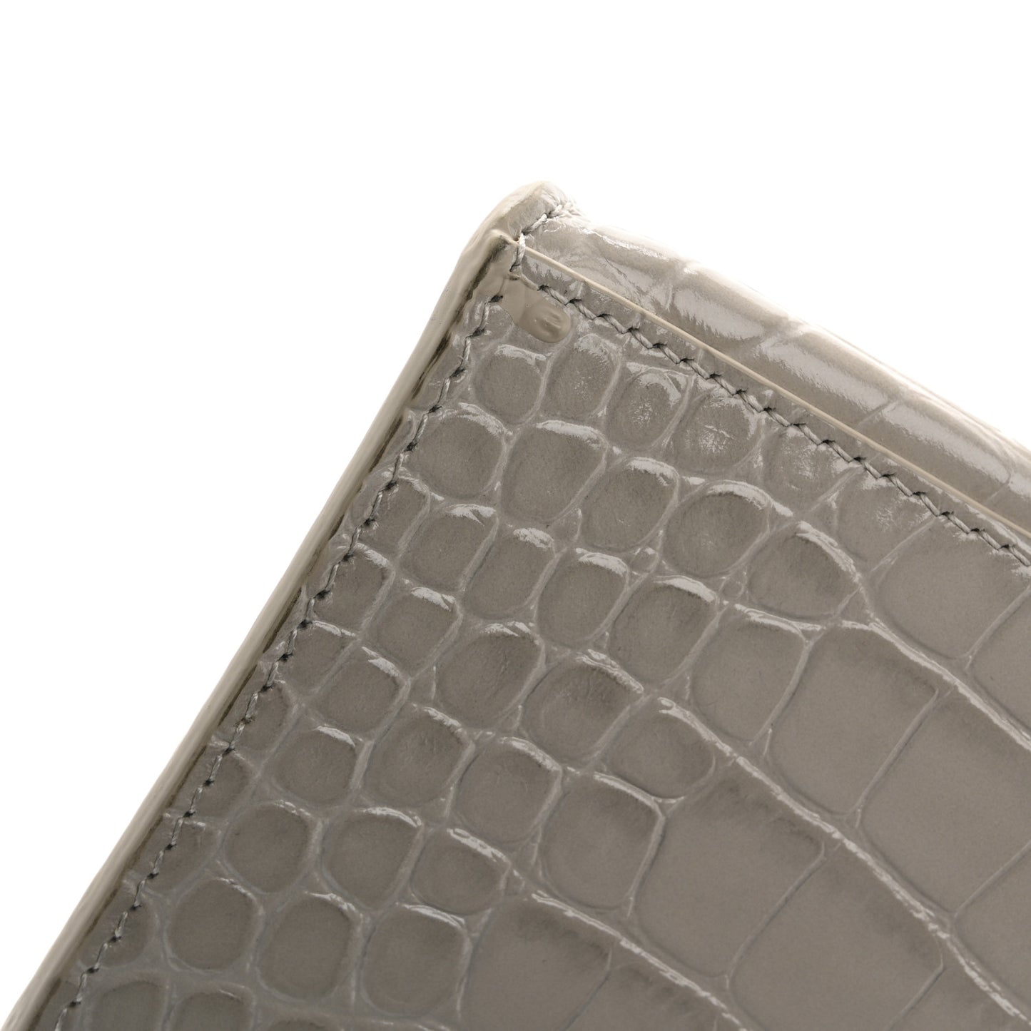 Shiny Calfskin Crocodile Embossed Small Hourglass Top Handle Bag Cold Beige