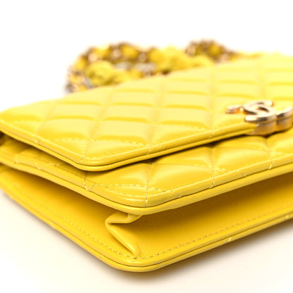 Chanel Lambskin Resin Quilted Wallet On Chain WOC Yellow 10 of 11