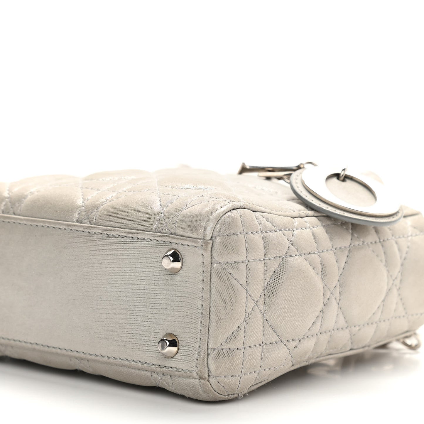 Metallic Lambskin Cannage Mini Lady Dior Grey