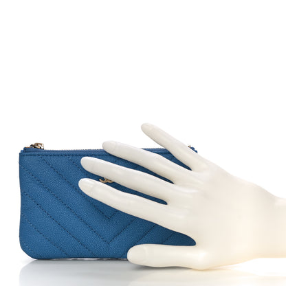 Chanel Caviar Chevron Quilted Small Cosmetic Case Blue 2 of 11