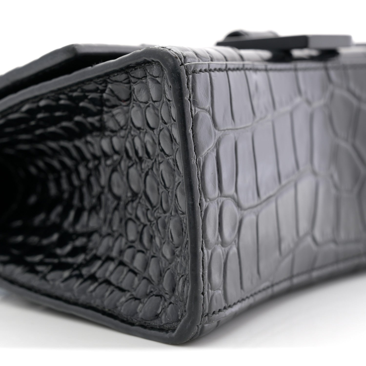 Balenciaga Shiny Calfskin Monochrome Crocodile Embossed Hourglass Top Handle Bag XS Black 9 of 12