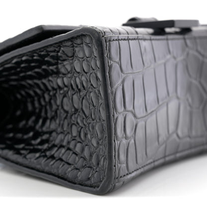 Balenciaga Shiny Calfskin Monochrome Crocodile Embossed Hourglass Top Handle Bag XS Black 9 of 12