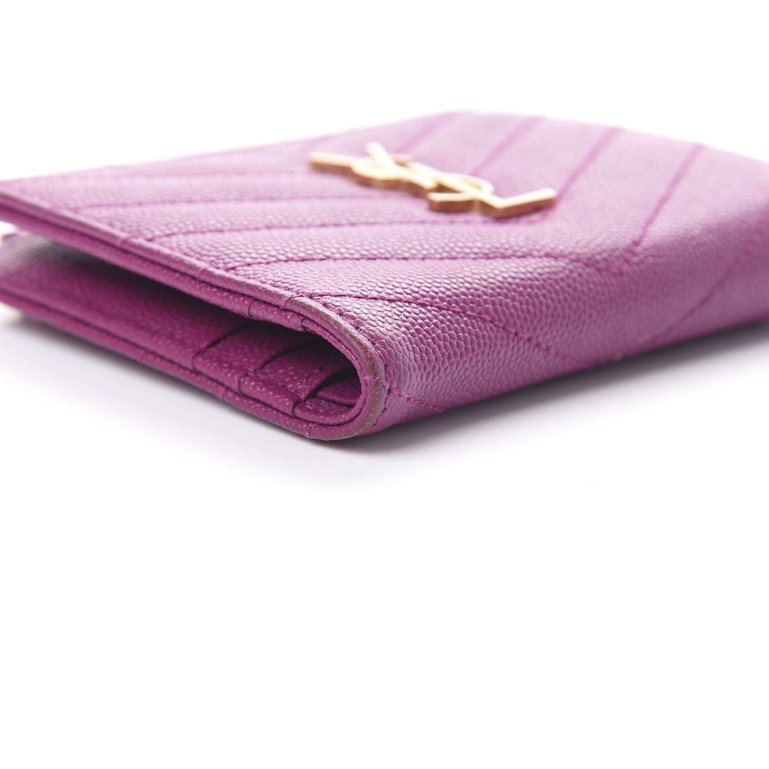 Saint Laurent Grain De Poudre Matelasse Chevron Monogram Zipped Card Case Dark Grape 13 of 14