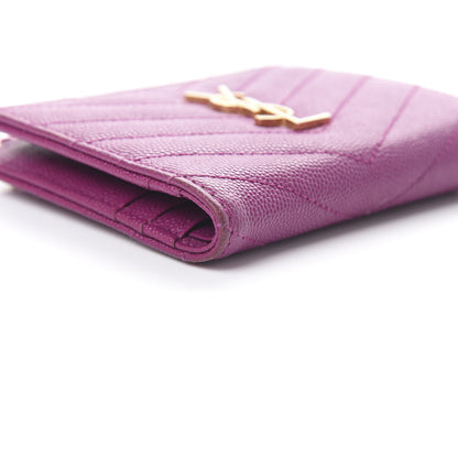 Saint Laurent Grain De Poudre Matelasse Chevron Monogram Zipped Card Case Dark Grape 13 of 14