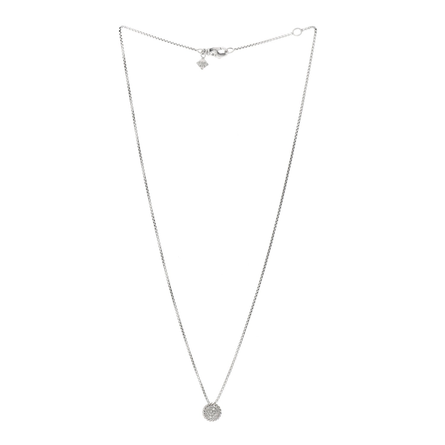 David Yurman Sterling Silver Diamond 9mm Petite Pave Pendant Necklace 3 of 4