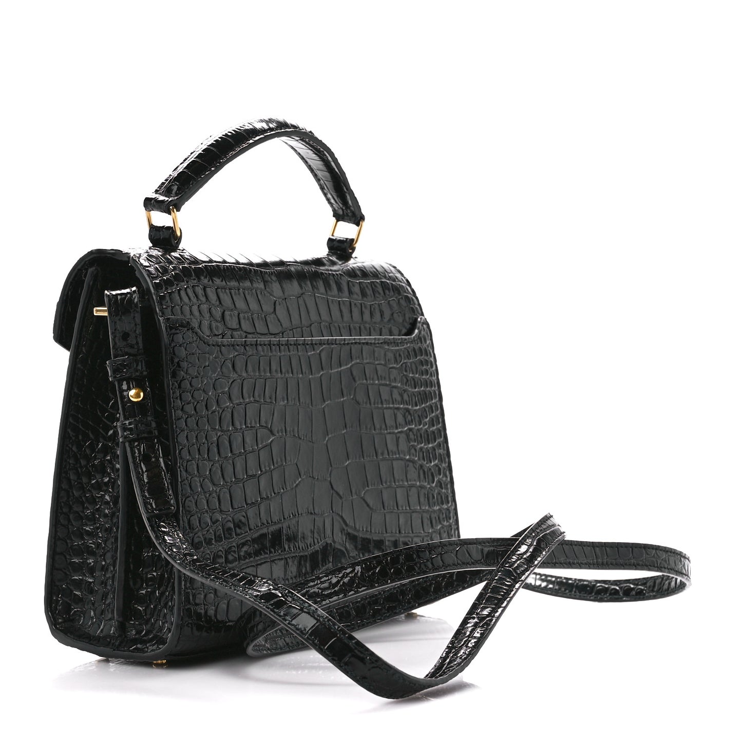 Calfskin Crocodile Embossed Mini Classic Monogram Cassandra Top Handle Black