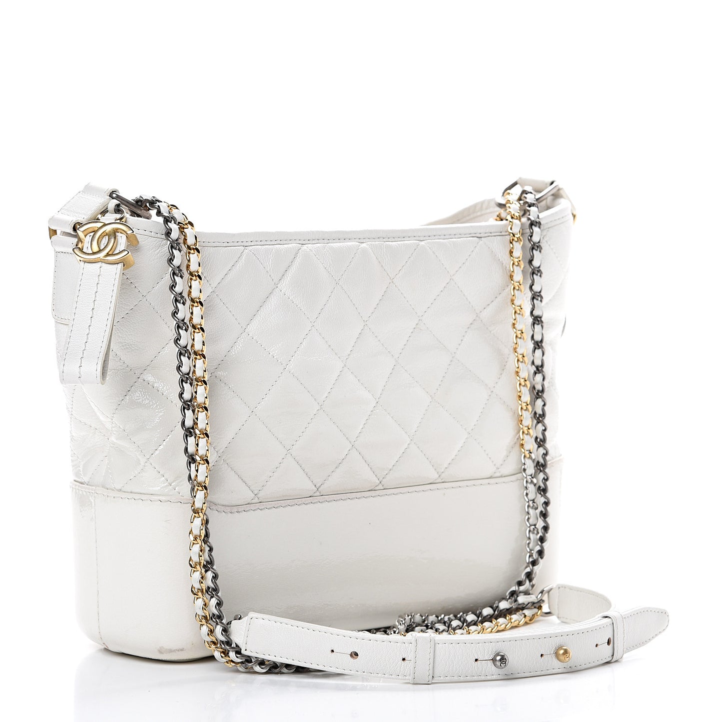 Aged Calfskin Quilted Medium Gabrielle Hobo White