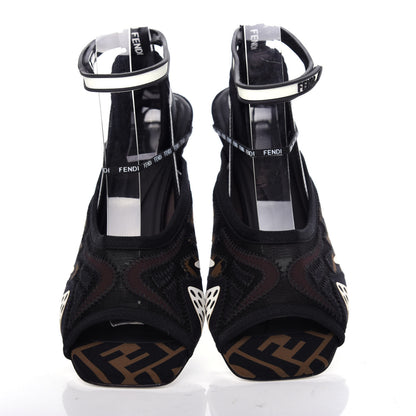 Fendi Technical Mesh FF FFreedom Patchwork Low Heel Peep Toe Sandals 38 Tobacco Black Asfalto 5 of 10