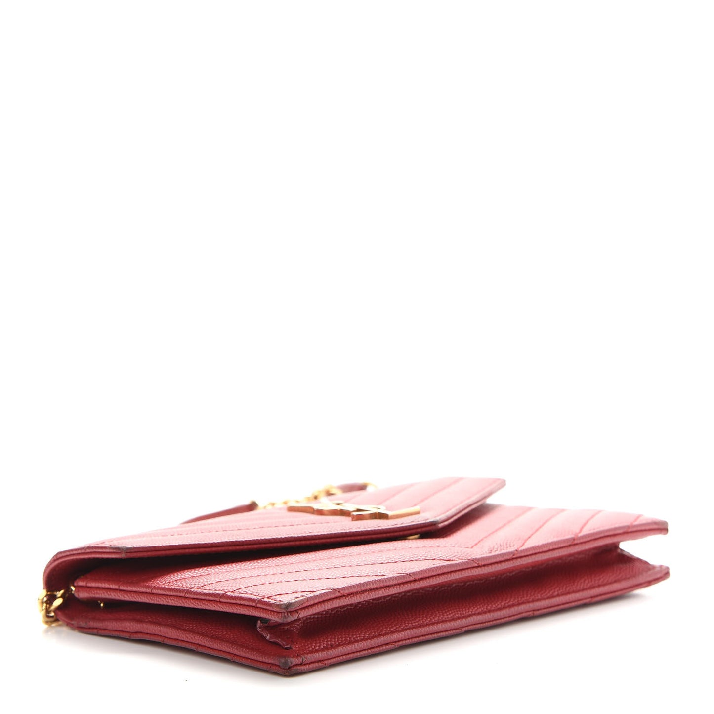 Grain De Poudre Matelasse Chevron Monogram Envelope Chain Wallet New Red