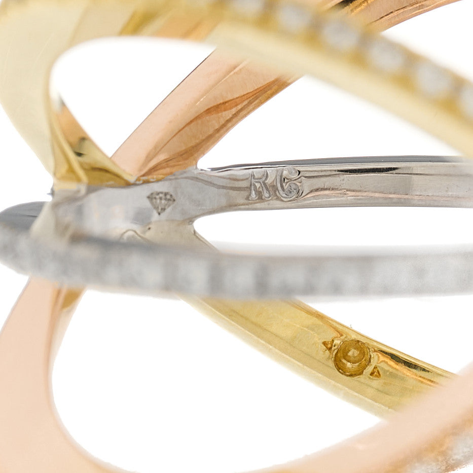 18K Rose Yellow White Gold Diamond Double Crisscross Ring 53 6.25