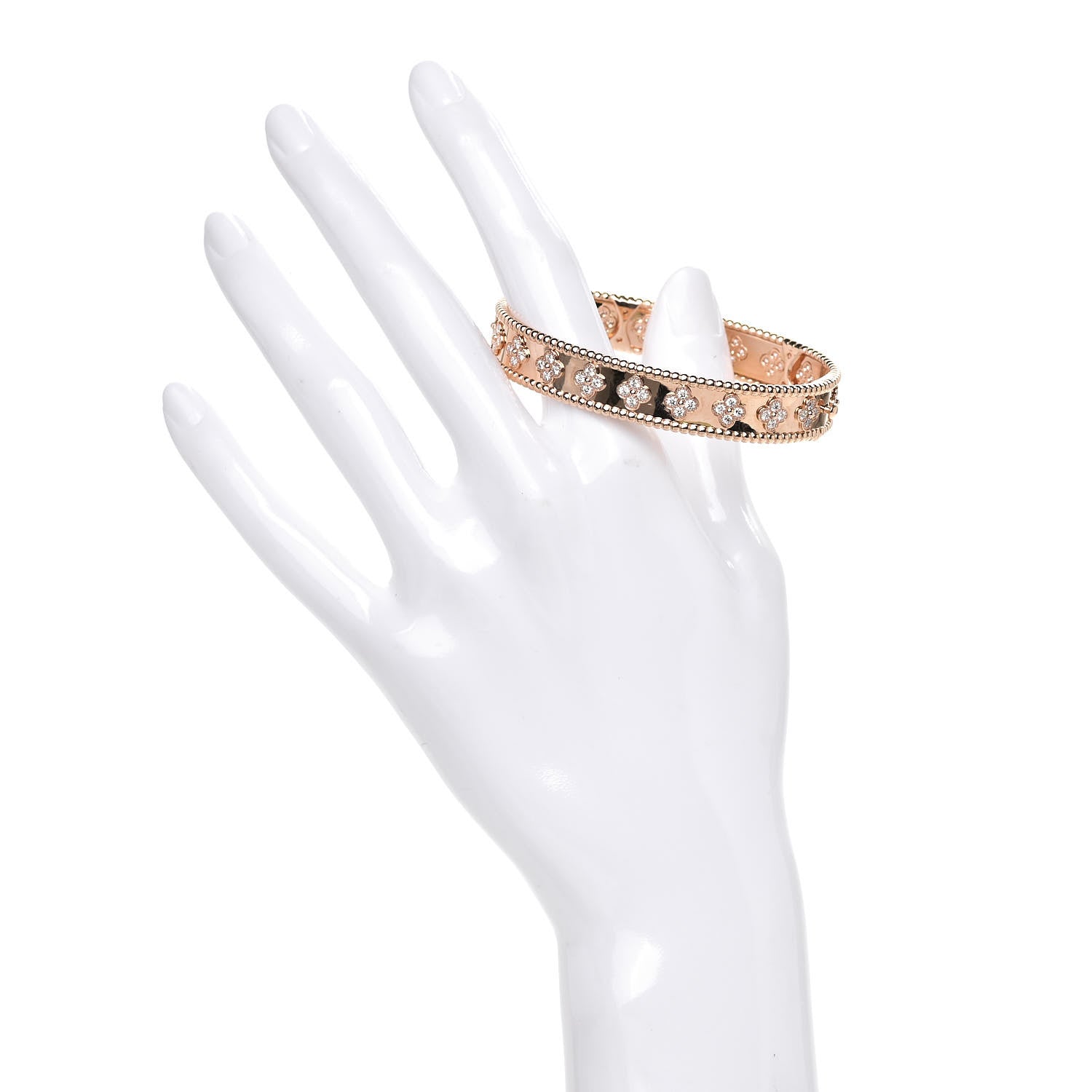 Van Cleef & Arpels 18K Rose Gold Diamond Perlee Clovers Bangle Bracelet M 2 of 5