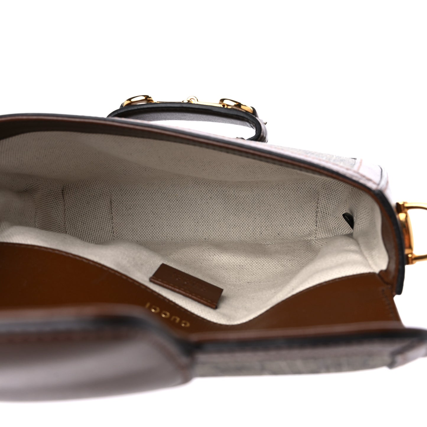 GG Supreme Monogram Web Mini Horsebit 1955 Shoulder Bag Beige Brown Sugar
