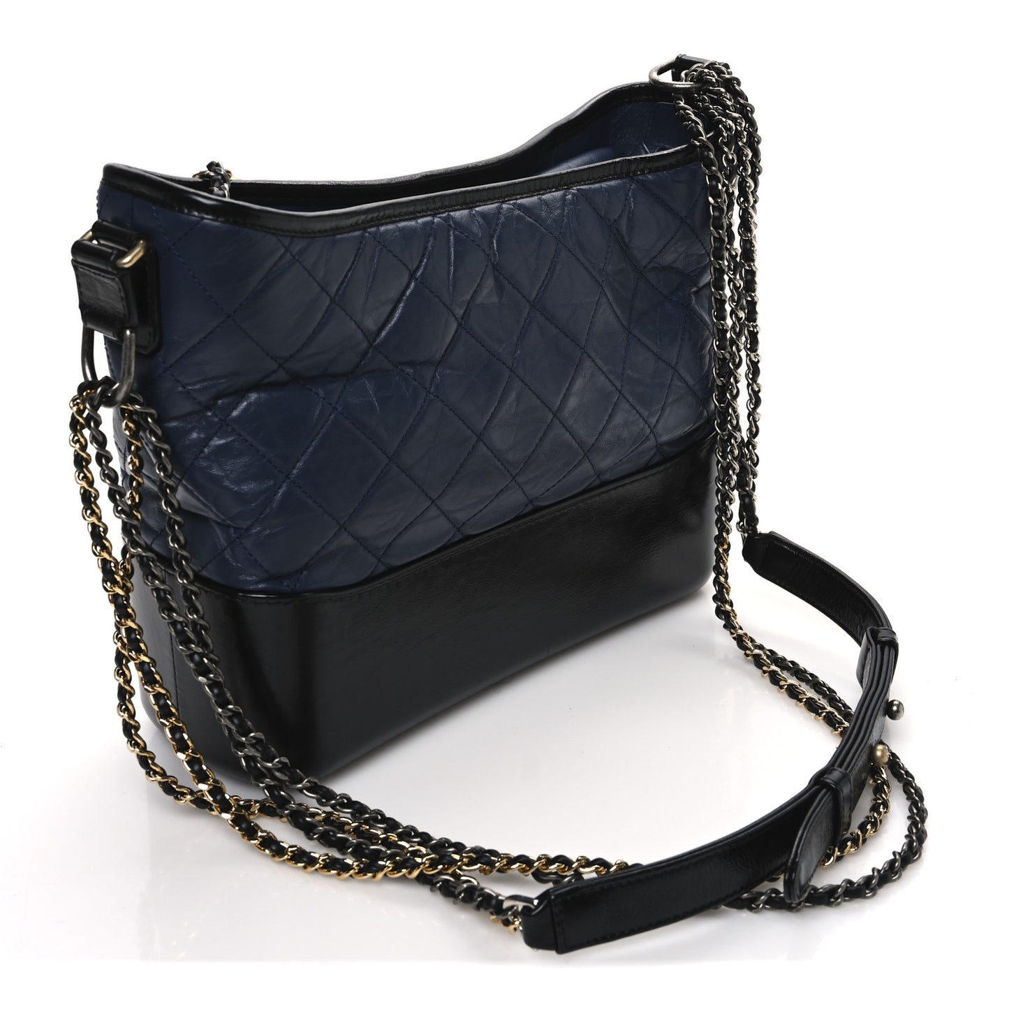 Aged Calfskin Quilted Medium Gabrielle Hobo Navy Black