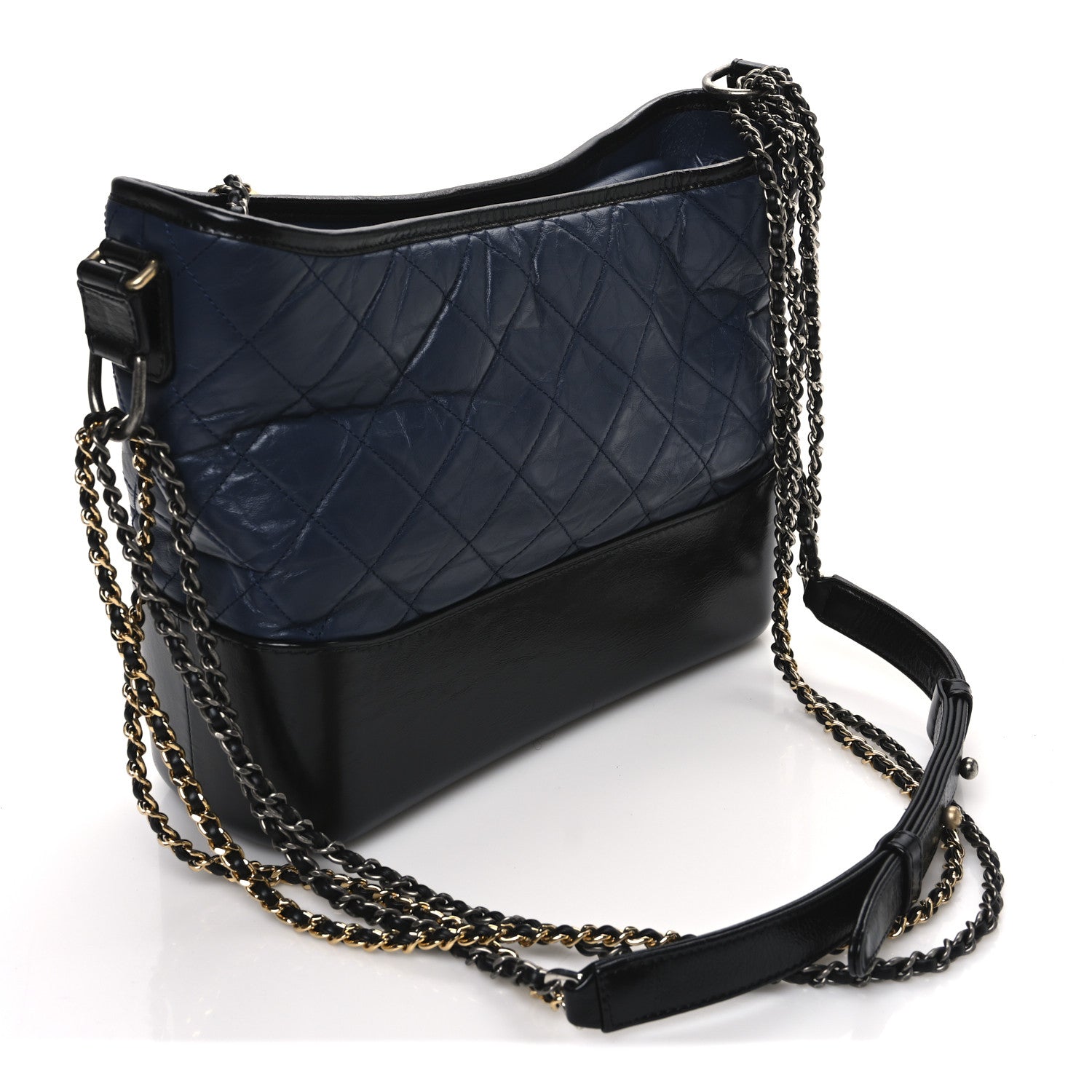 Chanel Aged Calfskin Quilted Medium Gabrielle Hobo Navy Black 3 of 10