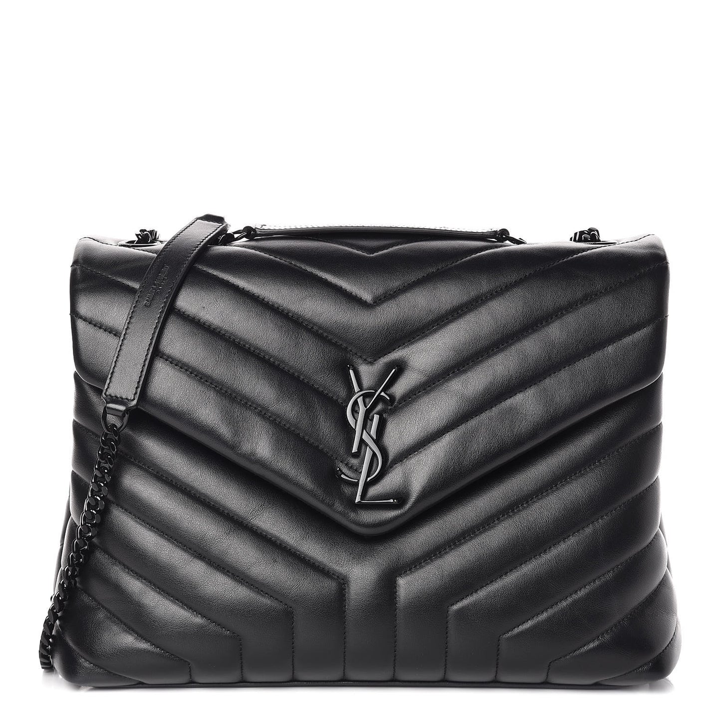 Calfskin Y Quilted Monogram Medium Loulou Chain Satchel Black
