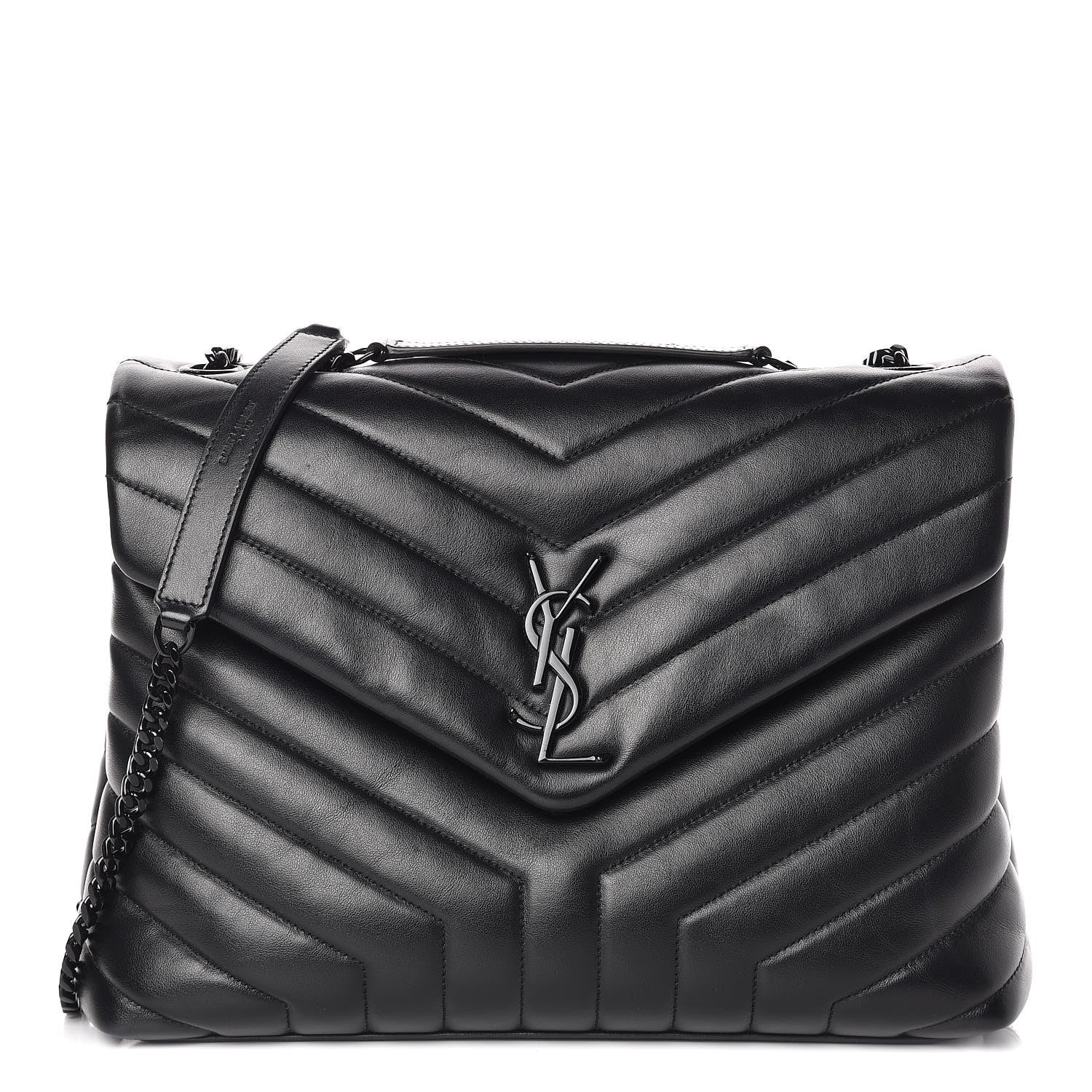 Saint Laurent Calfskin Y Quilted Monogram Medium Loulou Chain Satchel Black 1 of 15