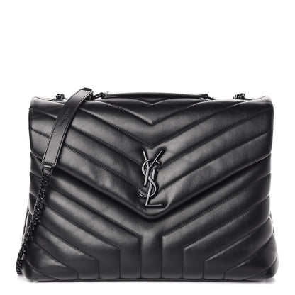 Saint Laurent Calfskin Y Quilted Monogram Medium Loulou Chain Satchel Black 1 of 15