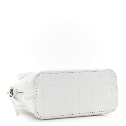 Balenciaga Calfskin Logo Crocodile Embossed Mini Ville Top Handle Bag White Black 4 of 13