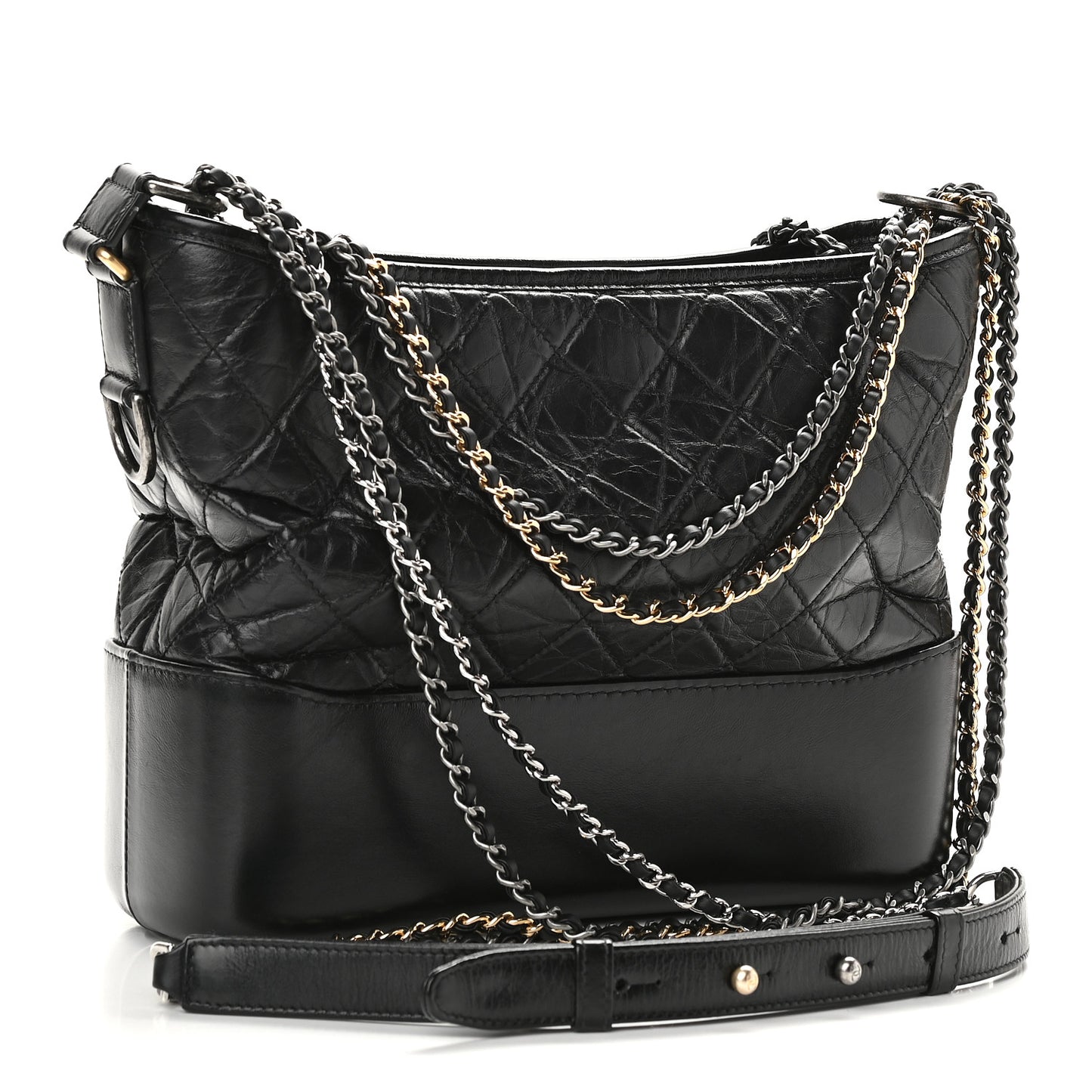 Aged Calfskin Quilted Medium Gabrielle Hobo Black